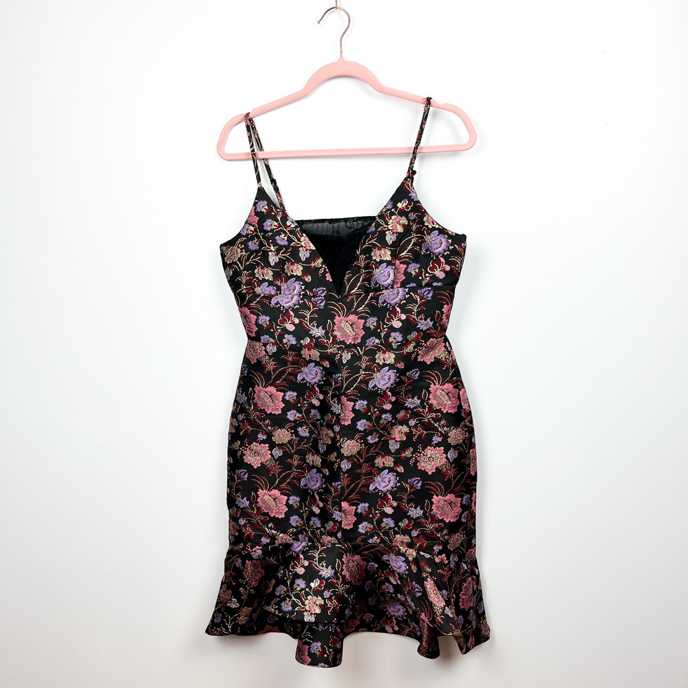 Forest Lily NWT Black & Pink Floral Embroidered Party Dress